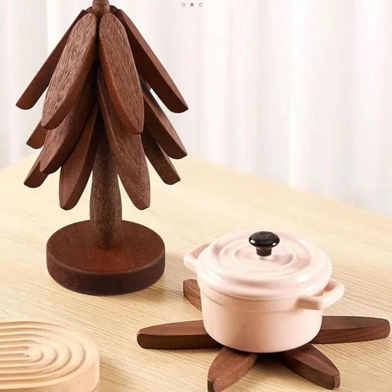 4pcs/Set Wooden for Hot Dishes, Hot Dish Coaster with Tree-Shaped Wood Collapsible Hot Pad Trivet Tree for Restaurant