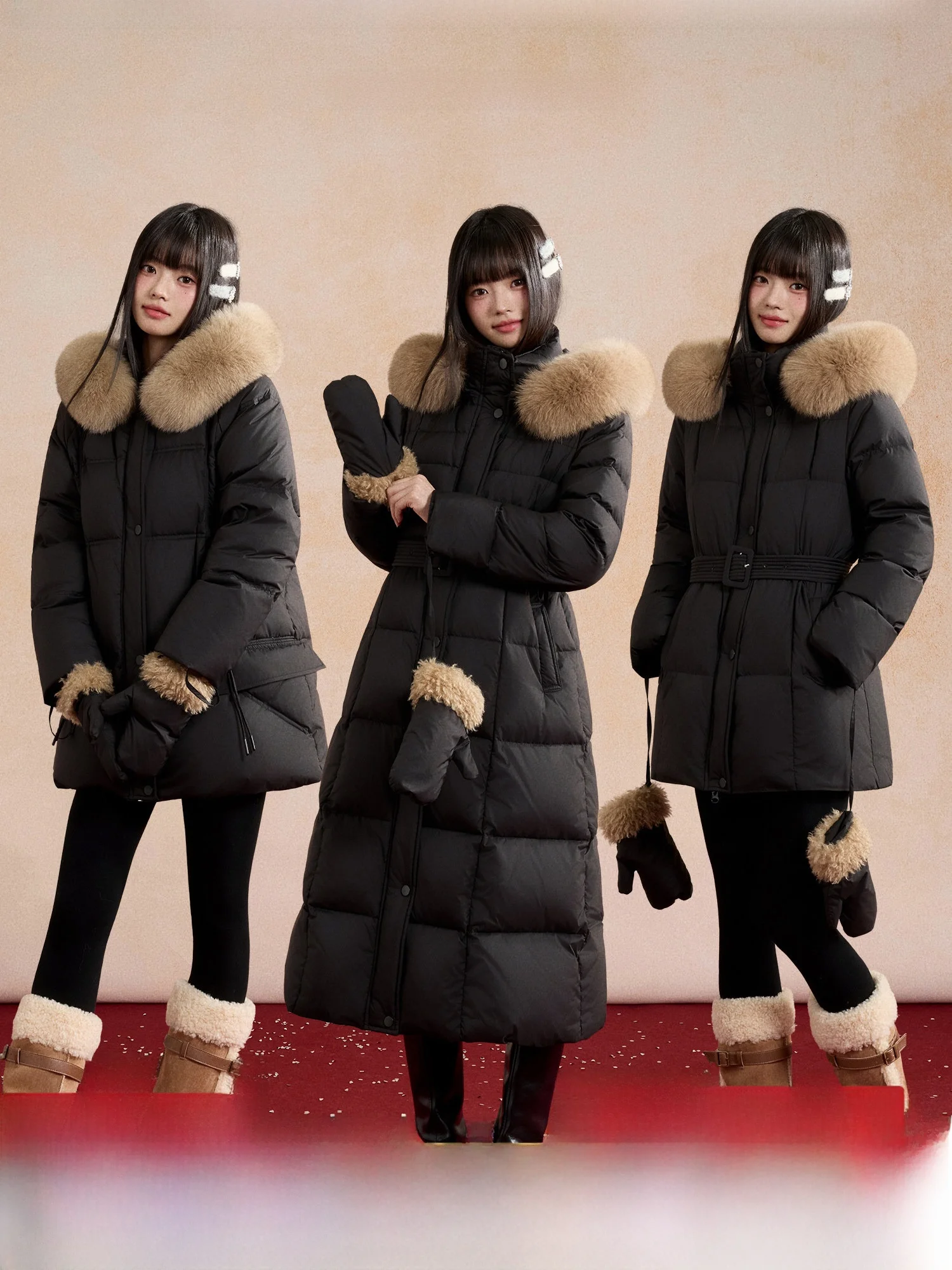 

Пуховик средней длины Dalu Studio с меховым воротником, наполнителем из 90% белого пуха, поясом на талии, теплый, для повседневной носки, различные варианты.