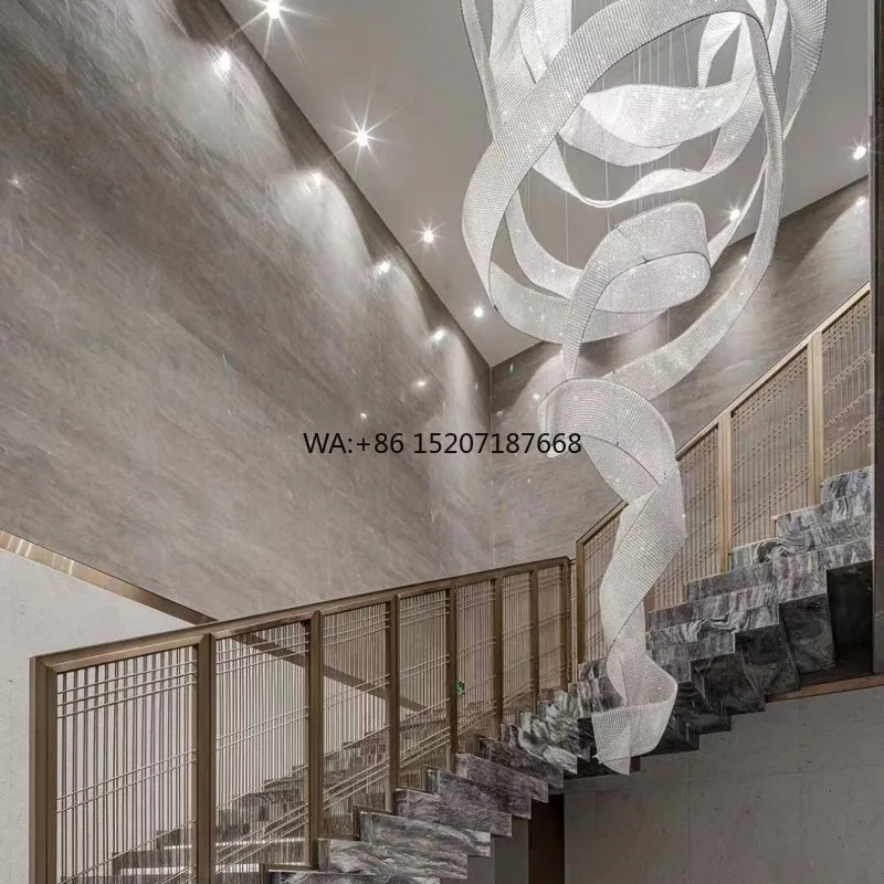 Manufacture Spiral Stairs Lighting Fixtures Modern Design Luxury Crystal Chandeliers for Hotel Project