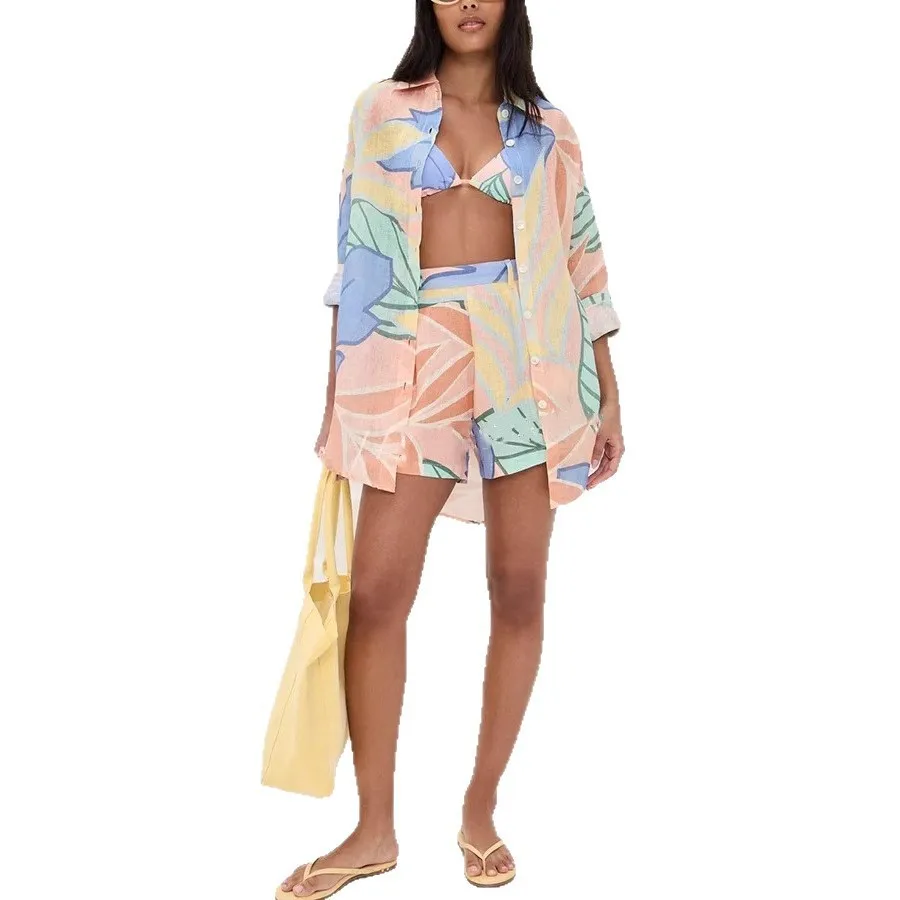 

Новый повседневный свободный льняной комплект с длинными рукавами и темпераментом, женский модный наряд, летний сезон, соотношение 5%-70% Long Sve