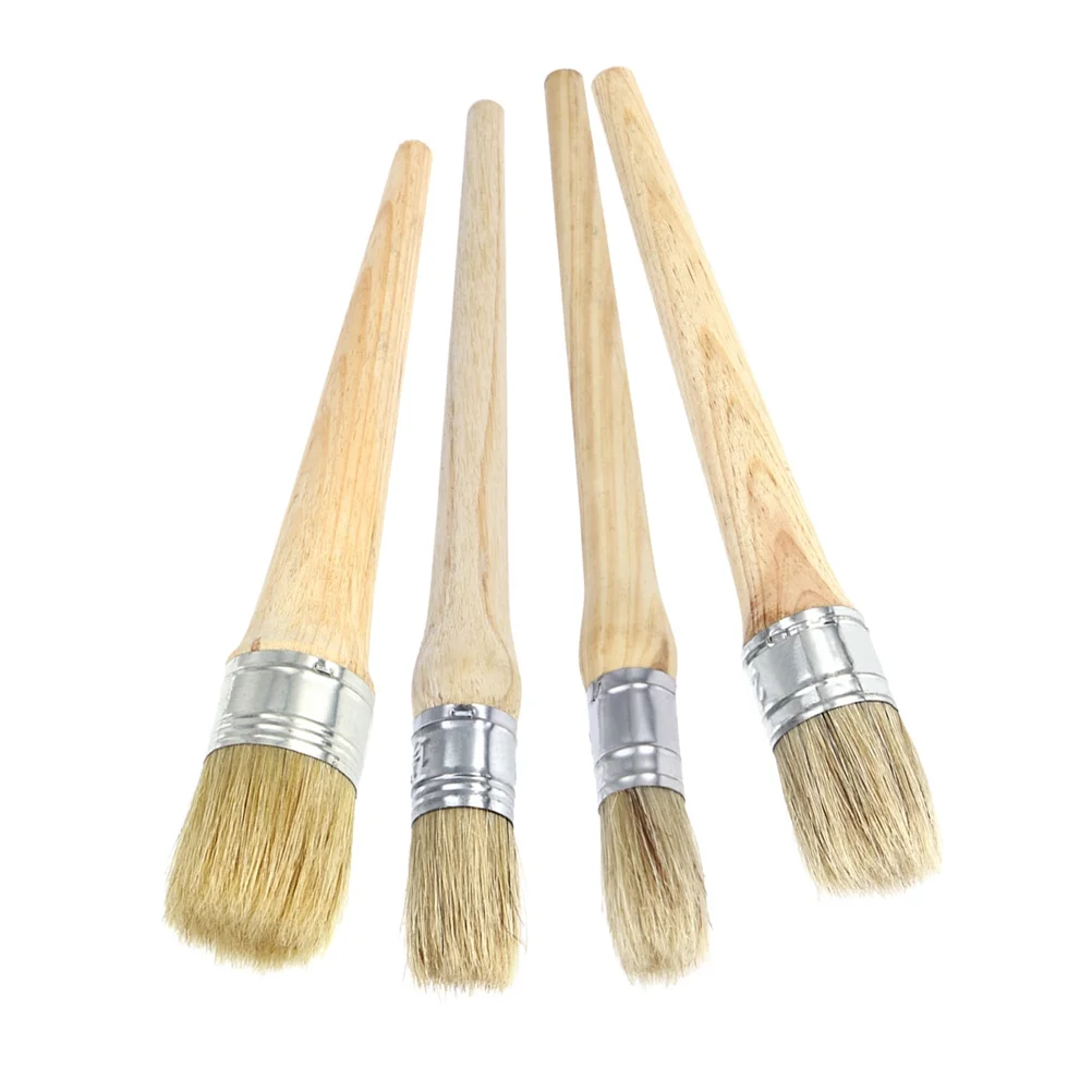 

4Pcs Wax Brush Round Head Professional Large Natural Bristles Furniture Restoration Wood Painting Waxing Brush Clear Finish