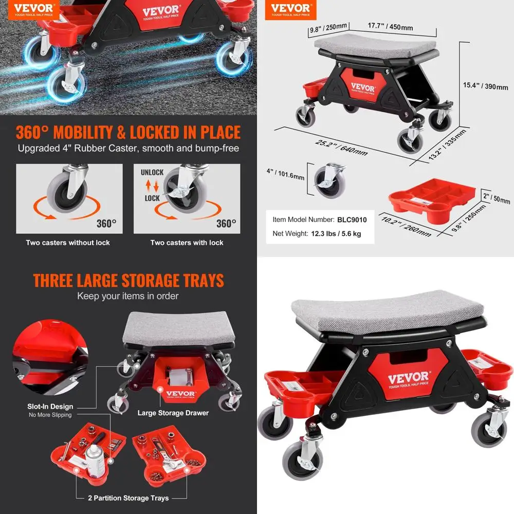 

Табурет для механика, емкость 300 фунтов, гаражный табурет, подарок для мужчин, сверхмощное сиденье для механика, с тремя выдвижными лотками для инструментов и