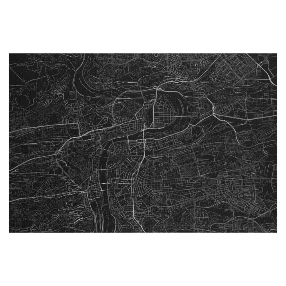 Prague map minimalist on a black background Jigsaw Puzzle Personalize Personalised Jigsaw Works Of Art For Children Puzzle