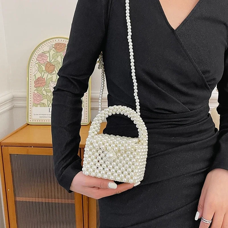 Ladies Bags 2023 Handmade Woven Beaded Pearl Bags for Women Handbags New Fashion Trend Beach Vacation Phone Clutch Party Bags