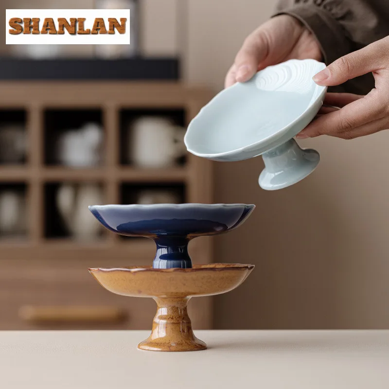 

Shallow Mouth Small Foot High Foot Fruit Dishes Ancient Pastry Plate Food Storage Tray Household Sharing Plate Tea Items Gift