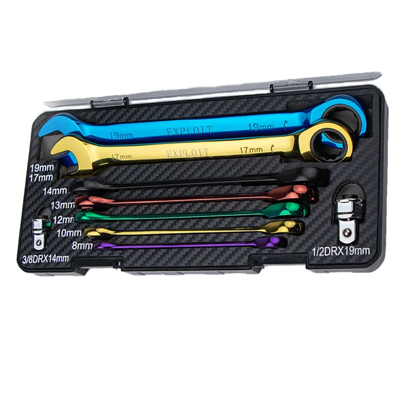 

9pcs Colorful Rachet Wrench Tool Box Spanner Set Chrome Vanadium Steel Metric 72 Teeth Ratchet Wrench Set