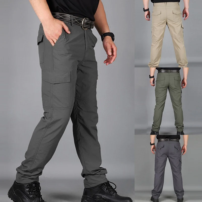 2025 Summer Men's Casual Cargo Trousers Outdoor Sports Pants Multi Pockets Tactical Pant Waterproof Camping Fishing Men Clothing