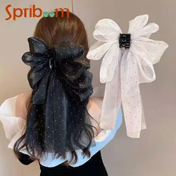 Long Ribbon Hair Accessories Multi-Layer Mesh Bow Crab Hair Clip Princess Hairpin Woman Temperament Elegant Headdress