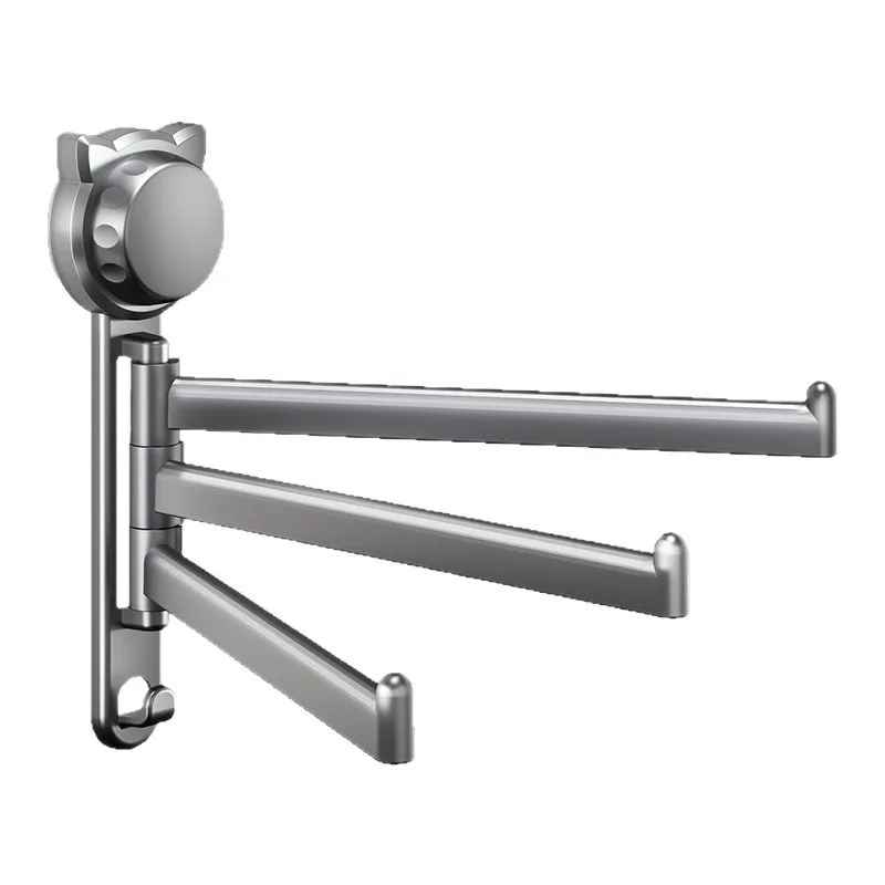 Nail‑Free Swivel Towel Bar, Strong Suction Cup 3‑Arm Folding Wall‑Mounted Towel Rack for Bathroom Kitchen