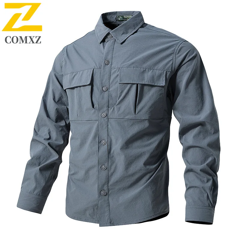 Spring And Summer Ice Silk Shirt Men's High Elastic Ice Sense Uv-proof Top Casual High-grade Waterproof Quick-drying Work Shirts