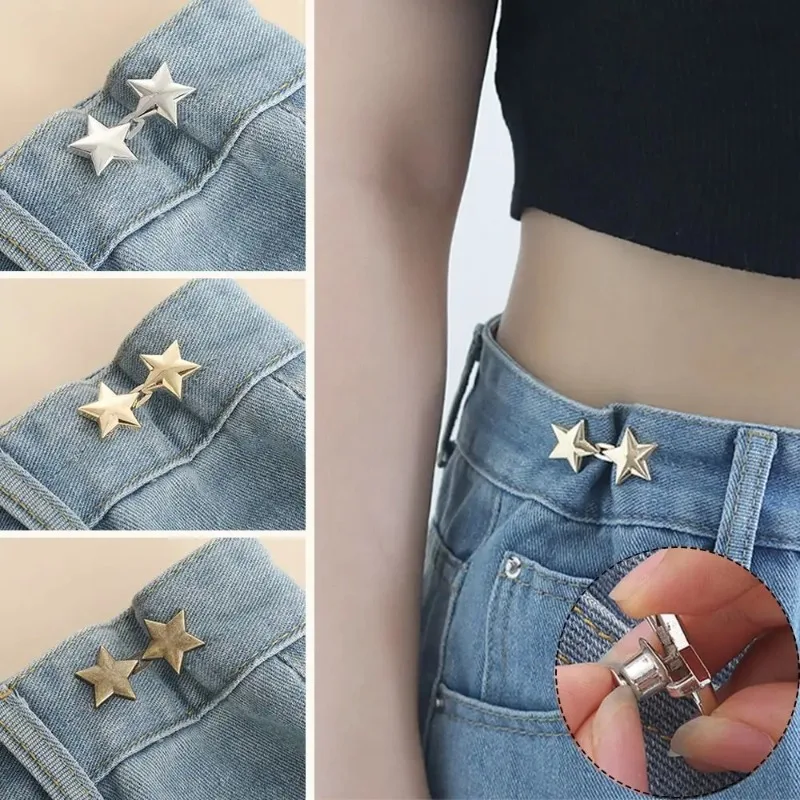 1pair Metal Adjustable Detachable No Sew Waist Clip Button for Jeans Waist Size Reducer Tool