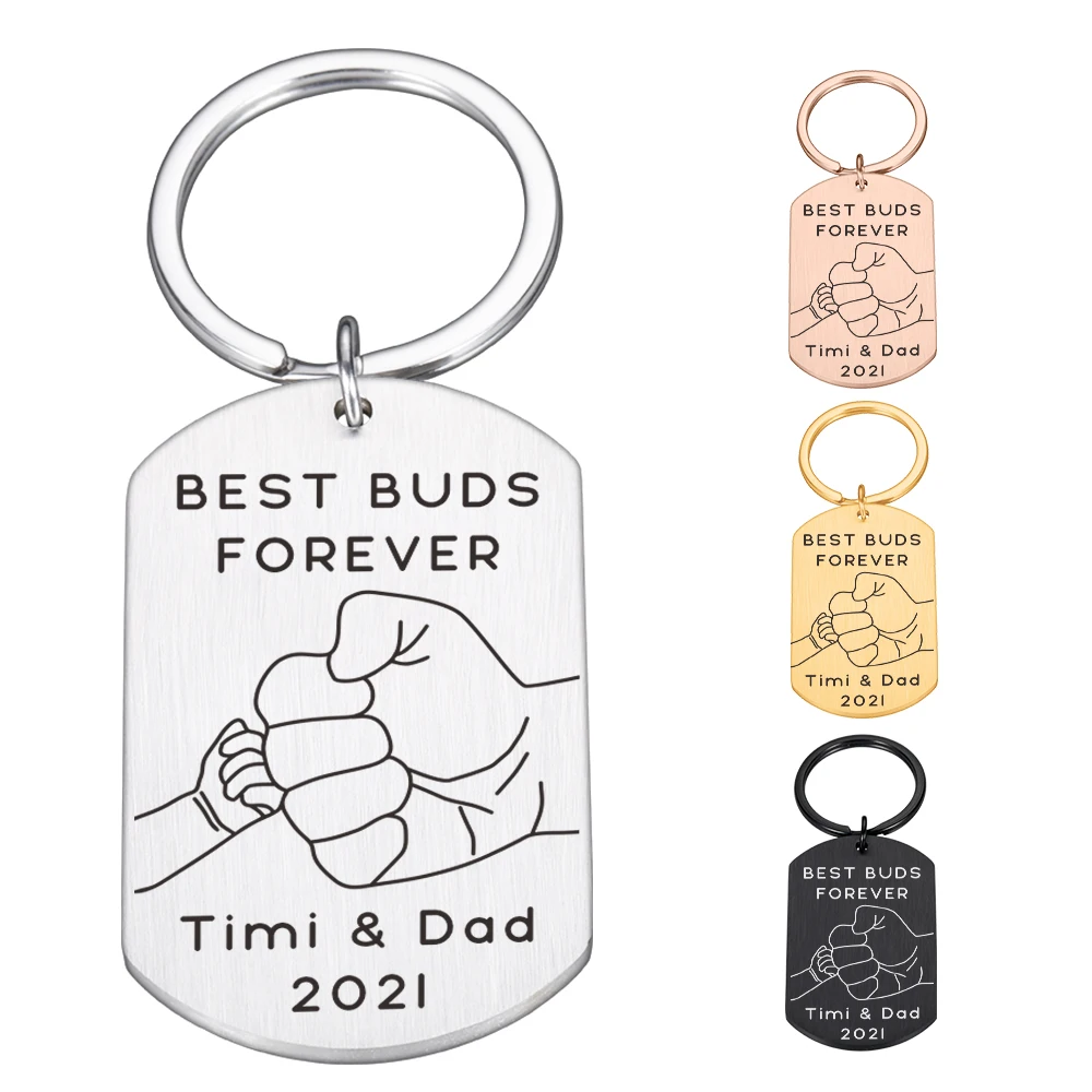 

Personalized Fathers Day Gifts Keychain Customized Name to Son Dad Original Gift for Car key Best Buds Forever Key Hook Decor