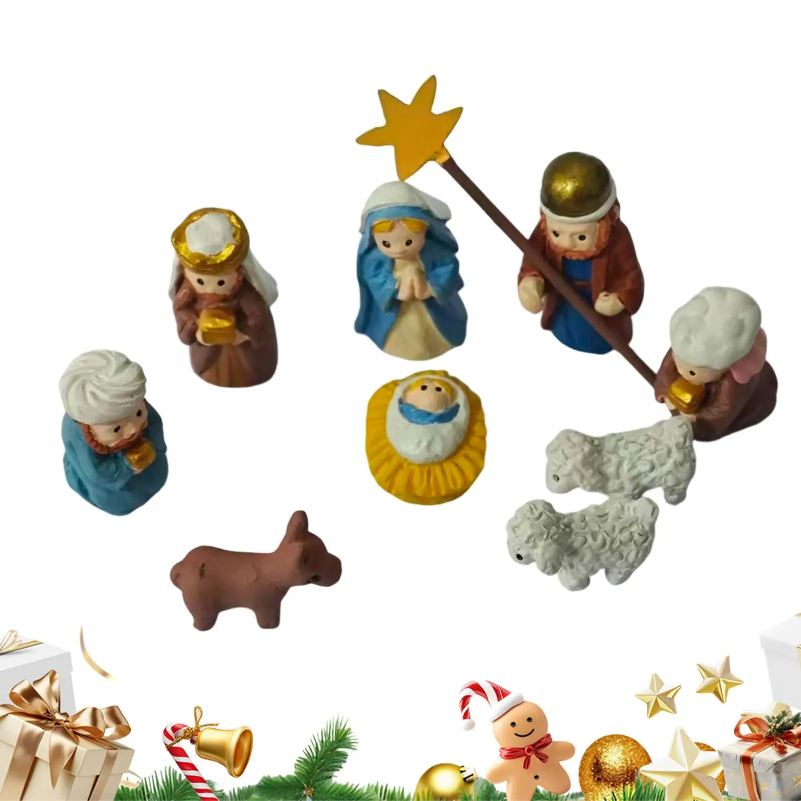 Handmade Pocket Christmas Nativity Scene Gift Jar Mini Christmas Nativity Scene Tin Box Set 3D Holy Figurines Religious Ornament