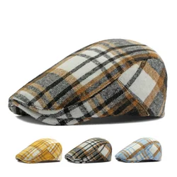 2023 Autumn Cotton Plaid Print Newsboy Caps Flat Peaked Cap Men and Women Painter Beret Hats 139