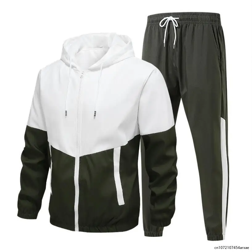 Conjunto de ropa deportiva para hombre, chaqueta y pantalones de retales, chándal informal, 3 colores