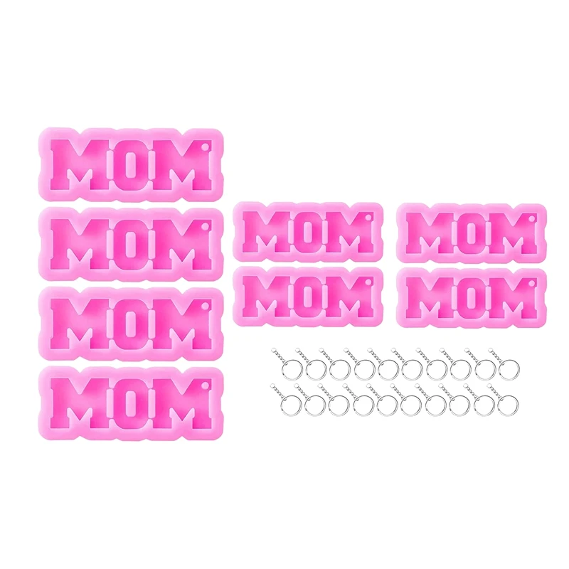 4Pcs Mom Word Mother Day Gift Keychain Silicone Mold With Hole For DIY Cupcake Ice Square Candy Fondant Mold Jelly