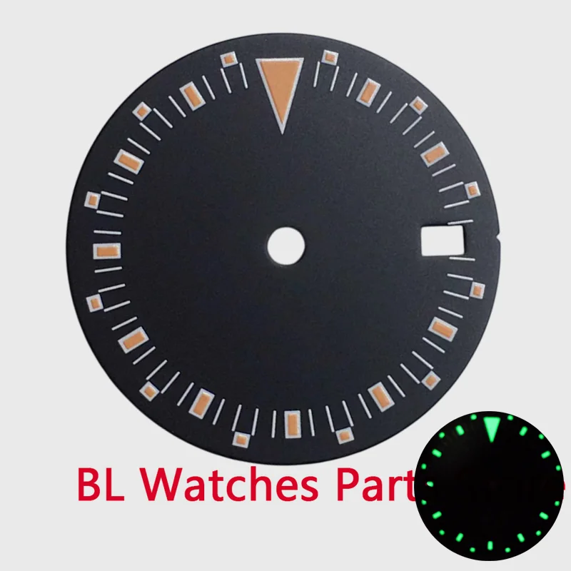 BLIGER 29mm Sterile Watch Dial Orange/Green Time Mark Green Lumious For NH34(GMT) Movements Fit 36mm-41mm Case