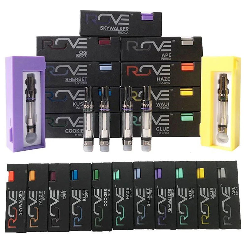 

100PCS Rove CBD Cartridges 0.8ML Glass CBD Tank 11 Flavors Ceramic Thick Oil 510 Thread Empty Vape Pen Cart Pack Box