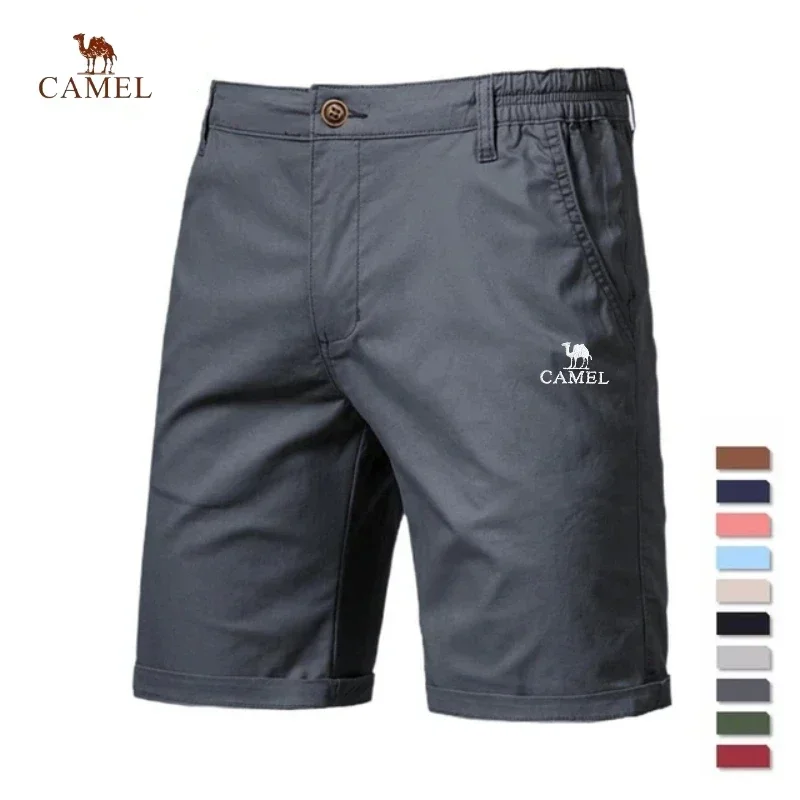 Embroidered CAMEL Summer 100% Cotton Solid Color Shorts for Men High Quality Casual Business Social Elastic Waist Beach Shorts