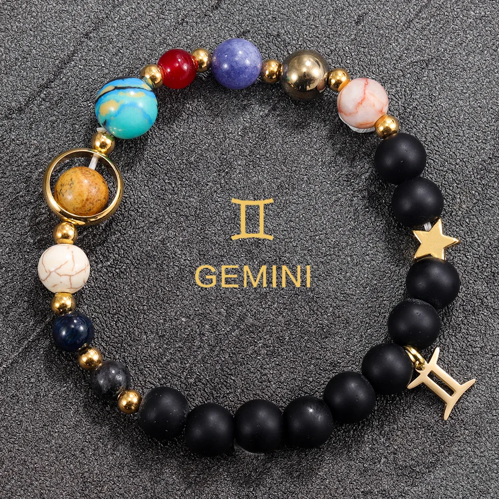 12 Constellation Bracelet Gift - Galaxy Planet & Natural Stone Jewelry, Perfect Zodiac Present for Her Birthday or Christmas