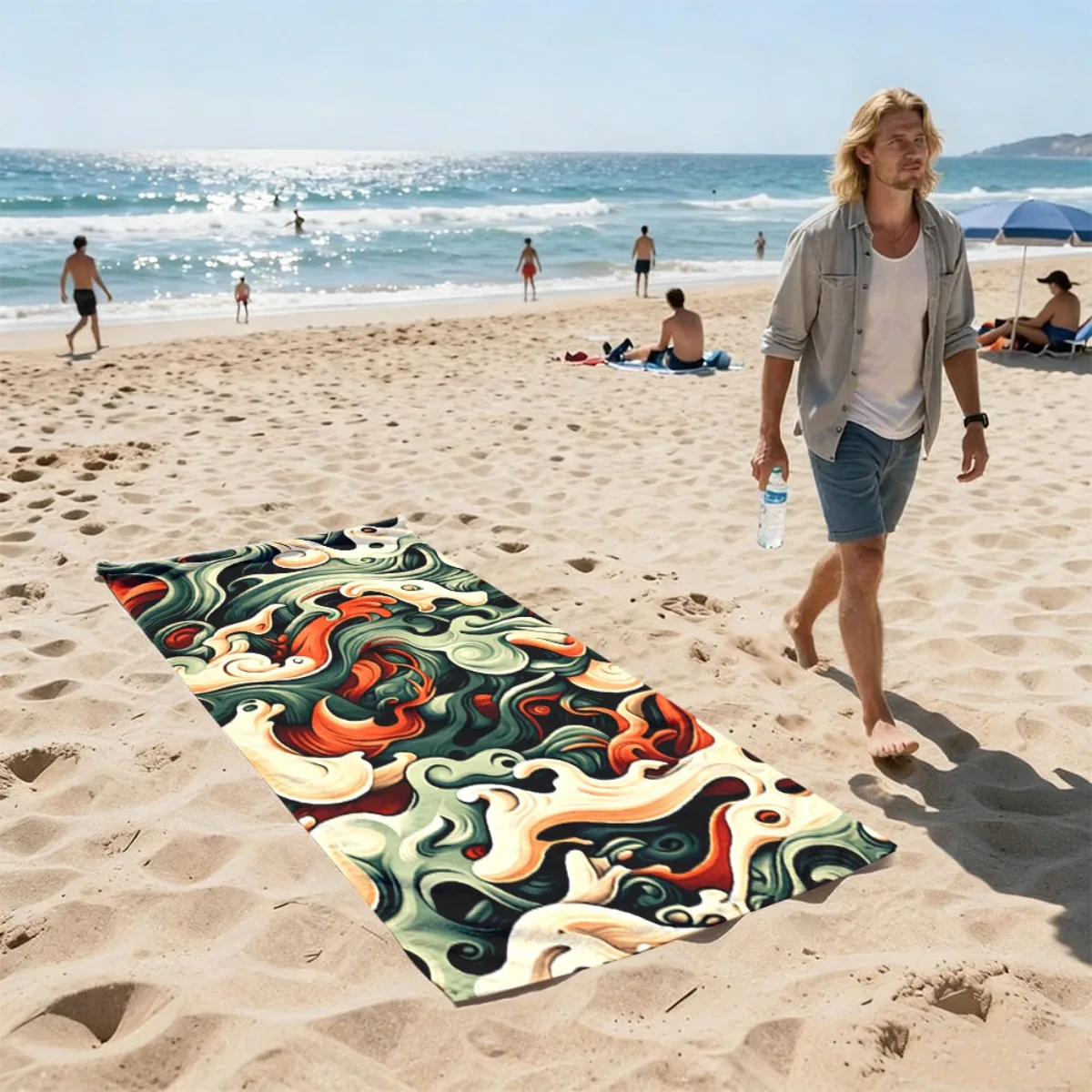 Fluid art style swirl patterns polyester microfiber beach towel is highly absorbent, suitable for swimming and beach outings