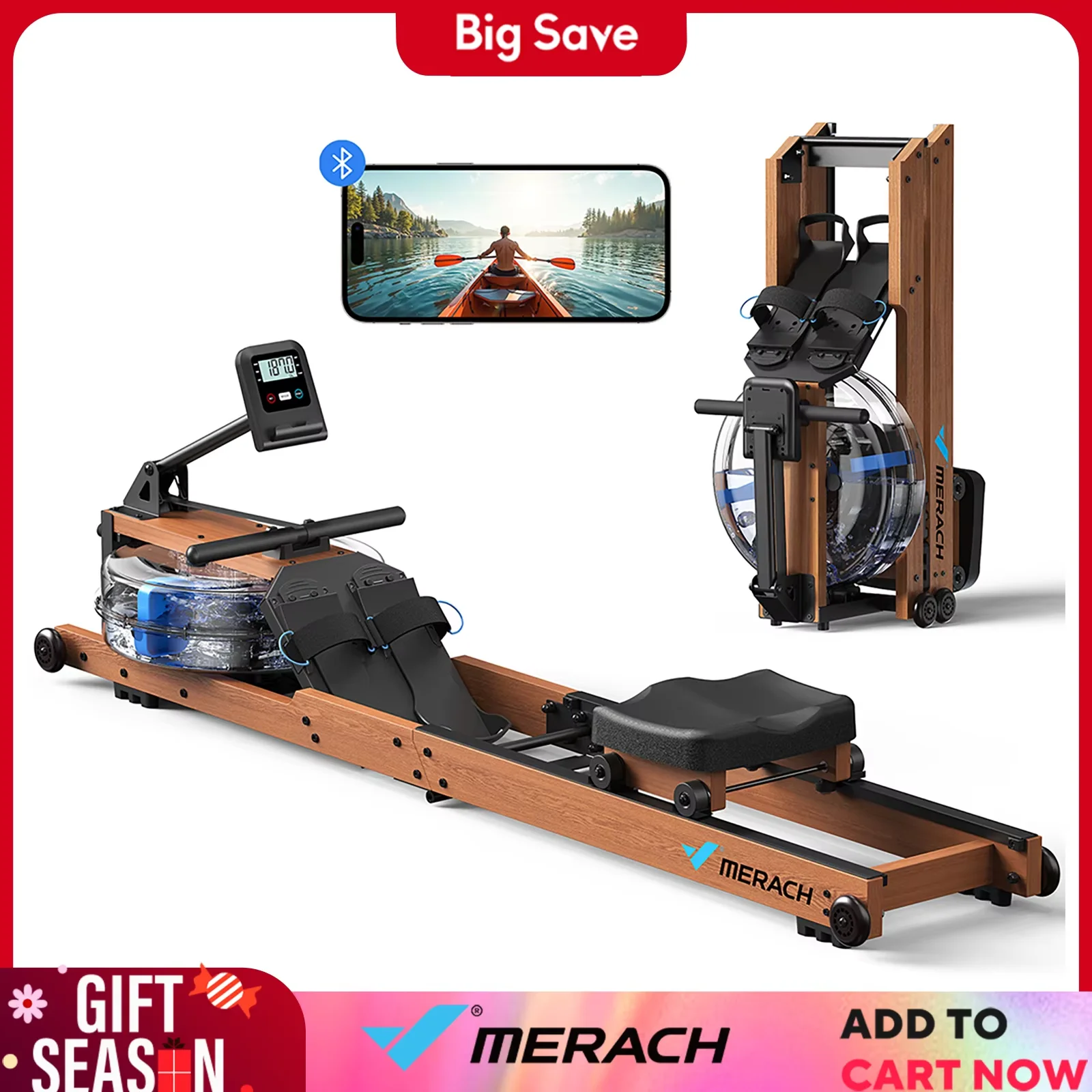 

Foldable water rowing machine for home use with a 400-pound capacity and a dedicated monitor and comfortable seat