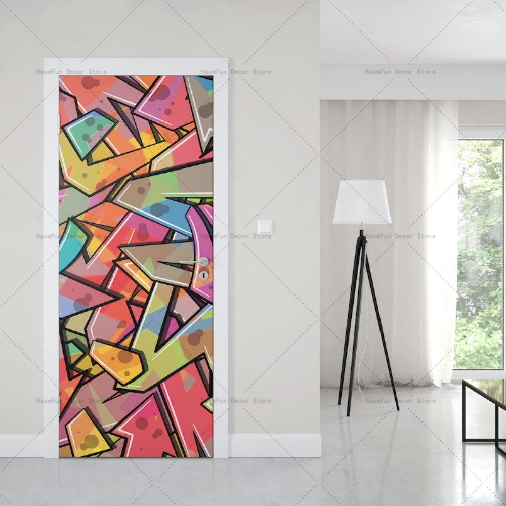 3D Graffiti Door Sticker Rendering Color Poster Matte Film Material PVC Waterproof Self-adhesive Bedroom Apartment Door Sticker