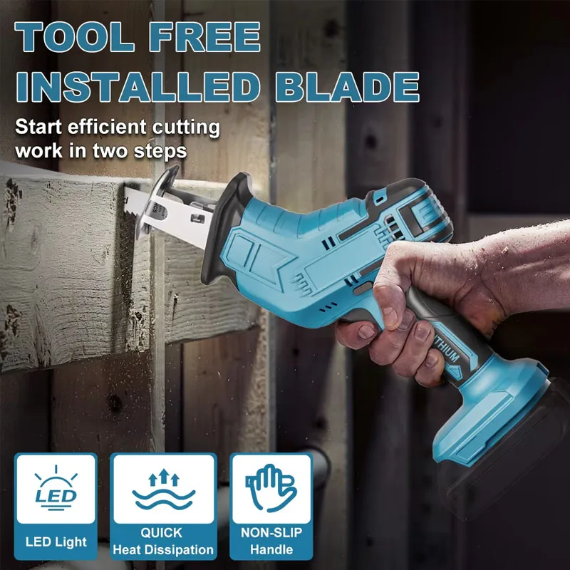 

Cordless Electric Reciprocating Saw Handheld Cordless Cutting Tool for Wood Metal Pipe Outdoor DIY Renovation without Battery