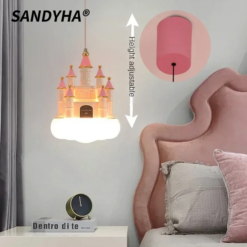 

SANDYHA Pendant Light Minimalist Chandelier Girl Creative Pink Castle Clouds Led Lamp for Children's Room Led Lighting Fixture