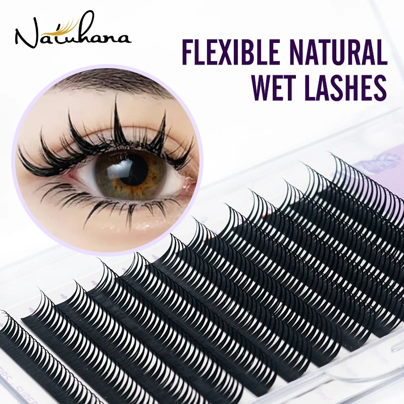 NATUHANA nowy 0.07mm mokre przedłużanie rzęs Manga Wispy Cosplay typ kolce przedłużanie rzęs objętość gotowe wentylatory rzęsy dostaw