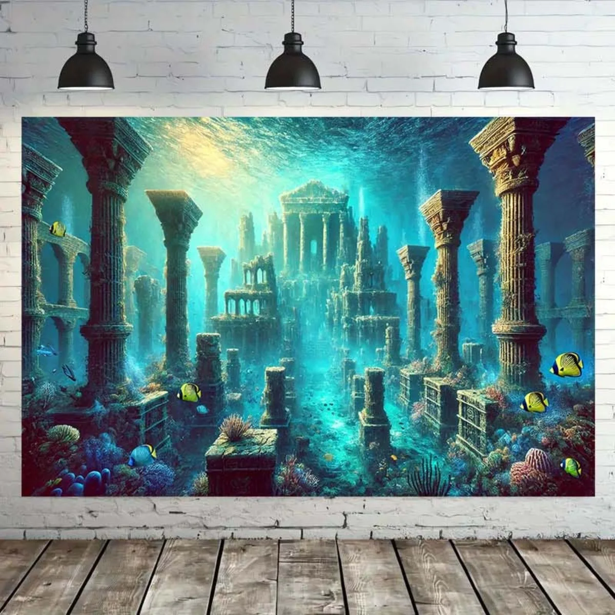 Einzelner Hintergrund für das Atlantis-Unterwasserkönigreich, geeignet für Heimdekoration, Partydekoration und als Fotohintergrund.