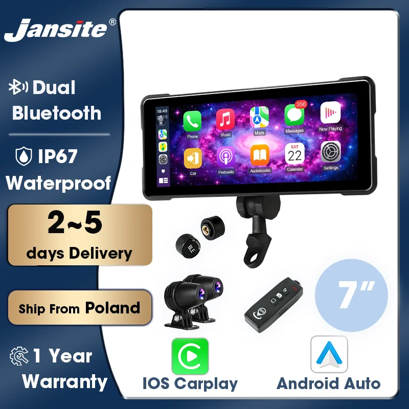 Per Lifan KPT200 2018-2026 Jansite Schermo CarPlay da 6,86 Pollici per Moto, Apple CarPlay Wireless, Android Auto, Cruscotto Digitale per Moto, DVR Integrato, TPMS, Impermeabile IPX7, Navigazione GPS,
