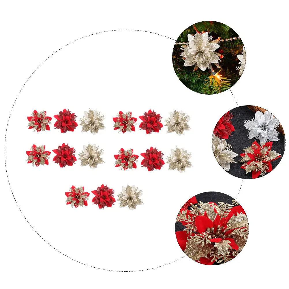 

15Pcs Christmas Simulation Flower Decor Artificial Flower Ornaments Ideal for Xmas Tree Garland Home Decoration Props