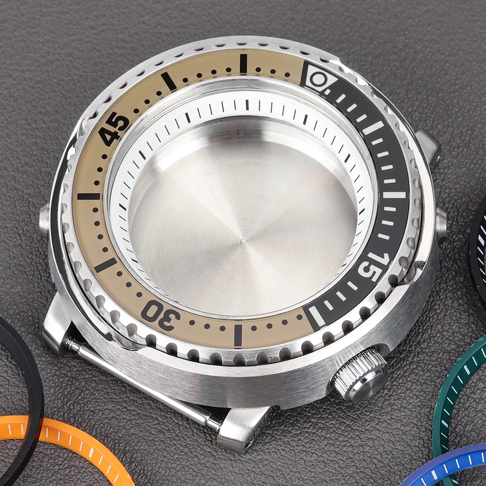 43.3mm Silver Diving Watch Case Sapphire Crystal Glass Waterproof For NH35 NH36 NH70 Movement Mod Tuna Canned C3 Luminous Bezel