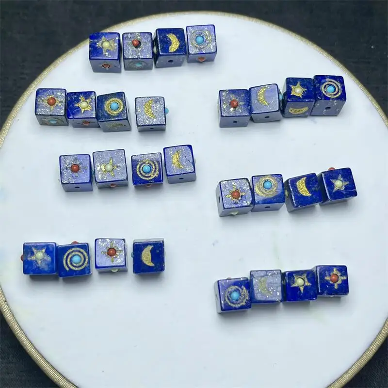 4PCS Natural Lapis Lazuli Sun, Moon And Stars Bead For Pendant Earring Bracelet Reiki Healing Stone DIY Accessories 8MM