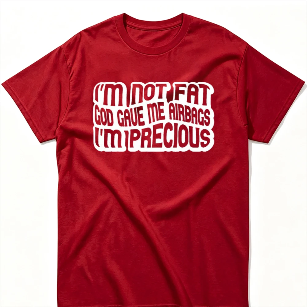 Funny Body Positive Slogan T‑Shirt I'm Not Fat God Gave Me Airbags I'm Precious Letter Print Crew Neck Short Sleeve Cotton Tops