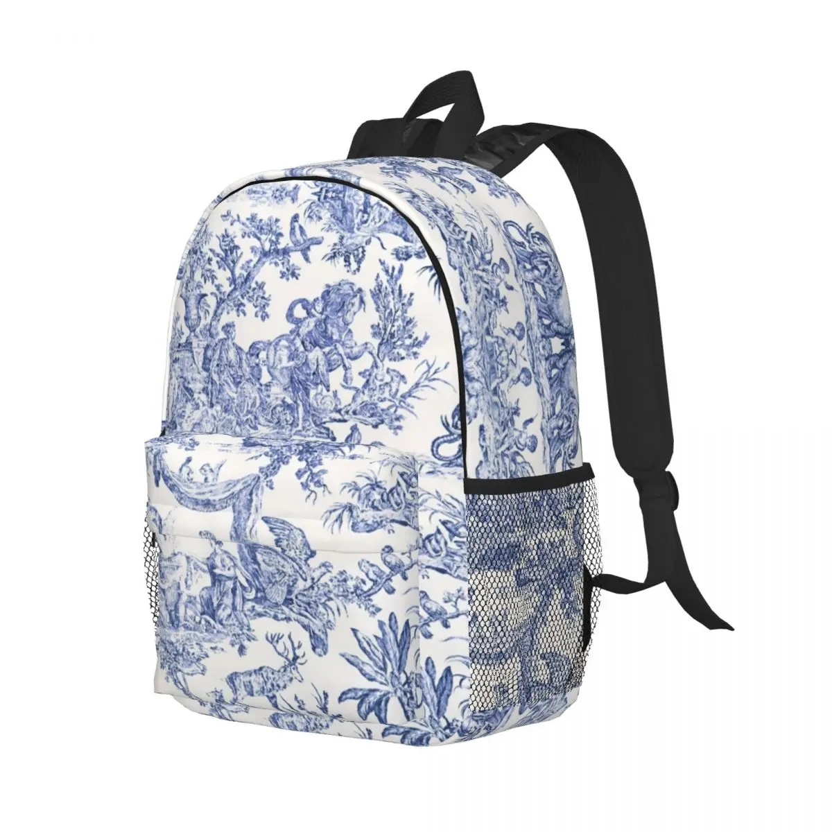 Navy Blue Toile De Jouy Laptop Backpack Women Men Fashion Bookbag for College School Students French Countryside Floral Bags