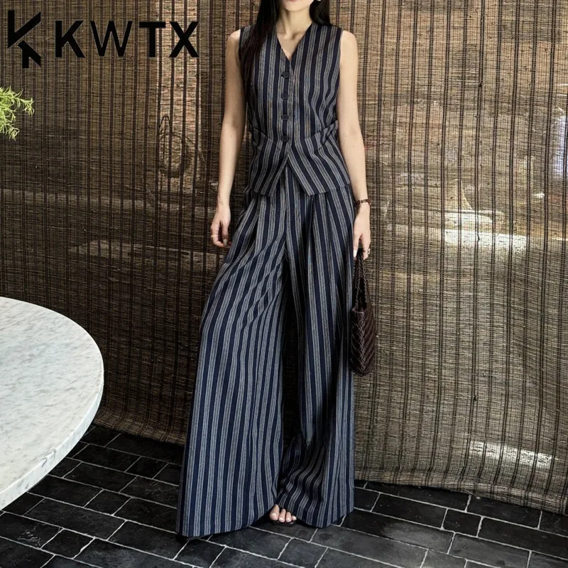 

KWTX Women's Navy Linen Blazer with Waist Tie Lapel Pockets Casual Vintage Elegant Luxury Designer Spring Summer 2025