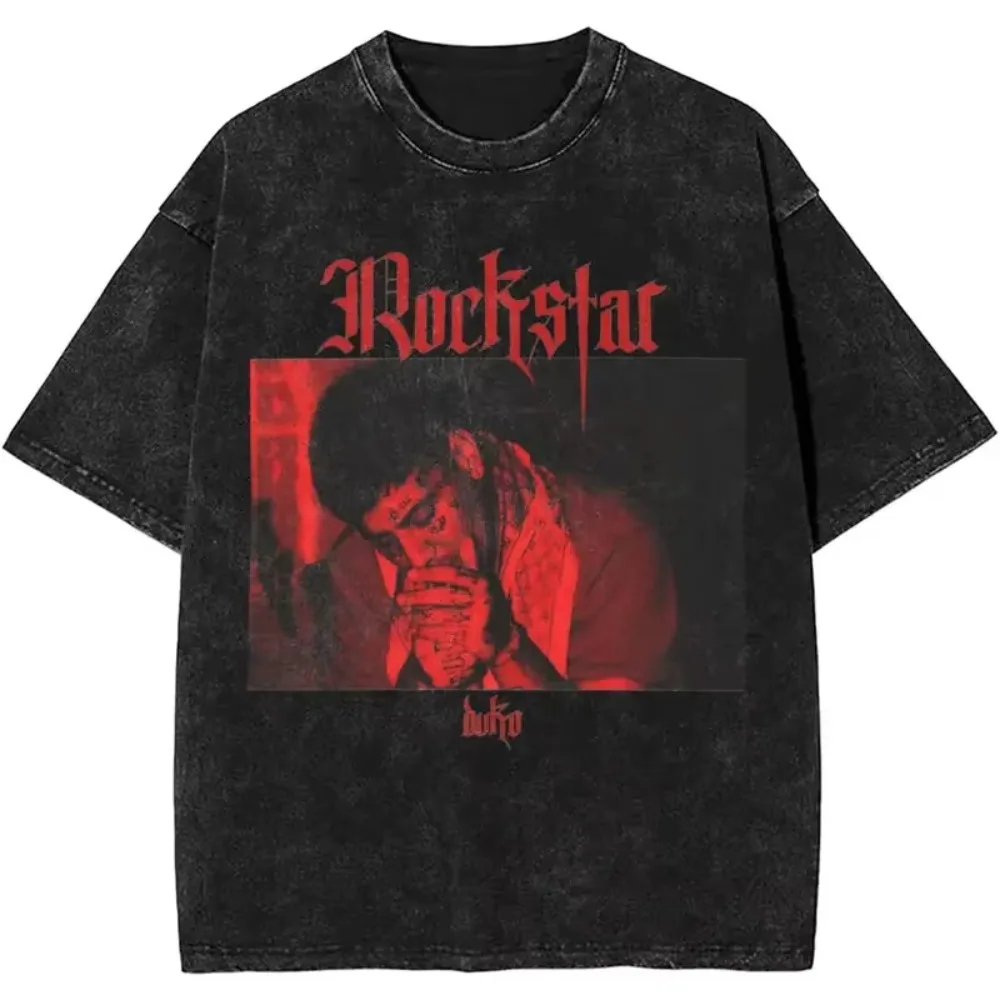 Rockstar-camisetas de rapero Duki para hombres y mujeres, ropa de calle de manga corta lavada, estilo Hip Hop, moda de verano