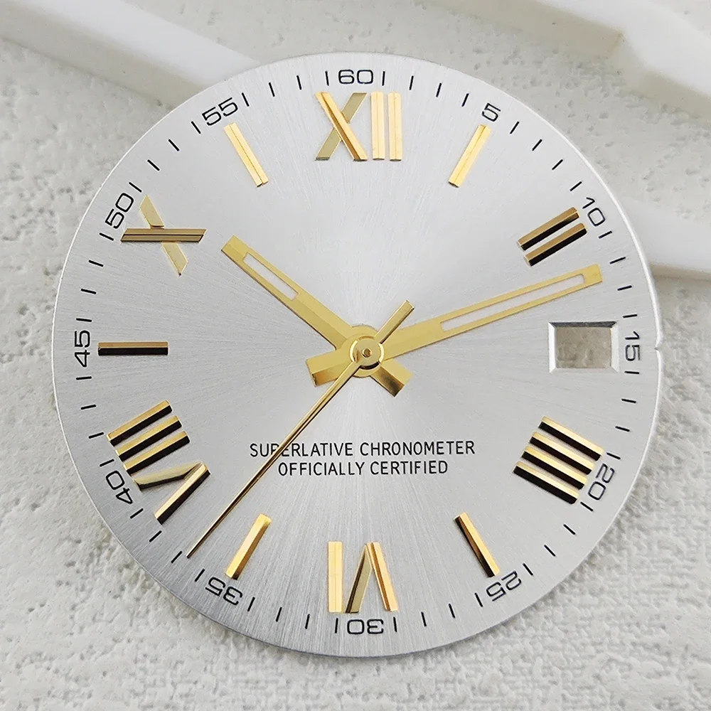 NH35 S Dial 28.5mm Dial Roman Numerals Non Luminous Dial, Suitable for NH35 NH36 Movement Dial Roman Dial Repair Parts