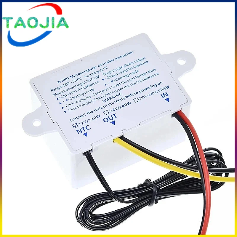 10A 12V 24V 220VAC Digital LED Temperature Controller XH-W3001 For Incubator Cooling Heating Switch Thermostat NTC Sensor