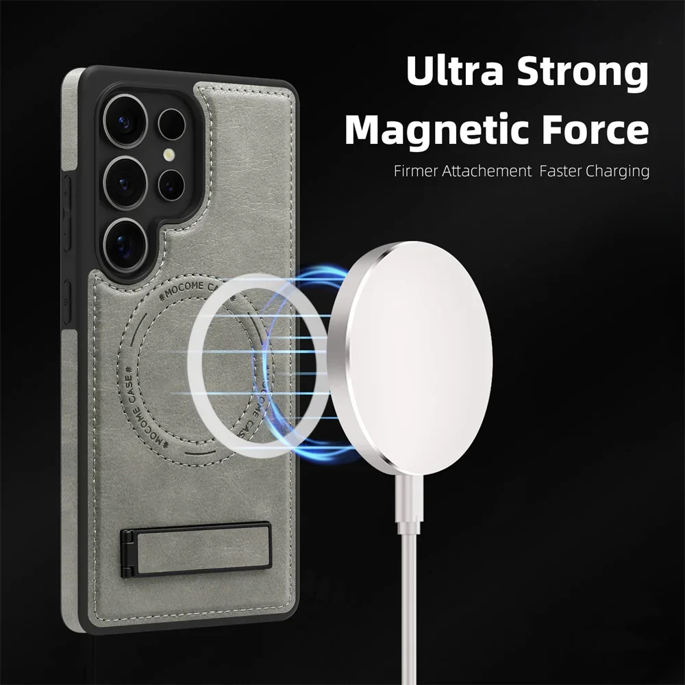 Business Leather Stand Holder Magnetic Case For Samsung S25 S26 S23 S24 Ultra Plus S24FE for Magsafe Wireless Charging Cover