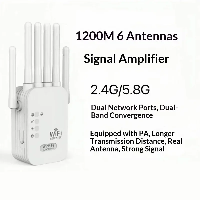 1200Mbps WiFi Repeater 2.4G 5G Dual Band WiFi Extender 802.11N Long Range Signal Booster Amplifier for Home Router