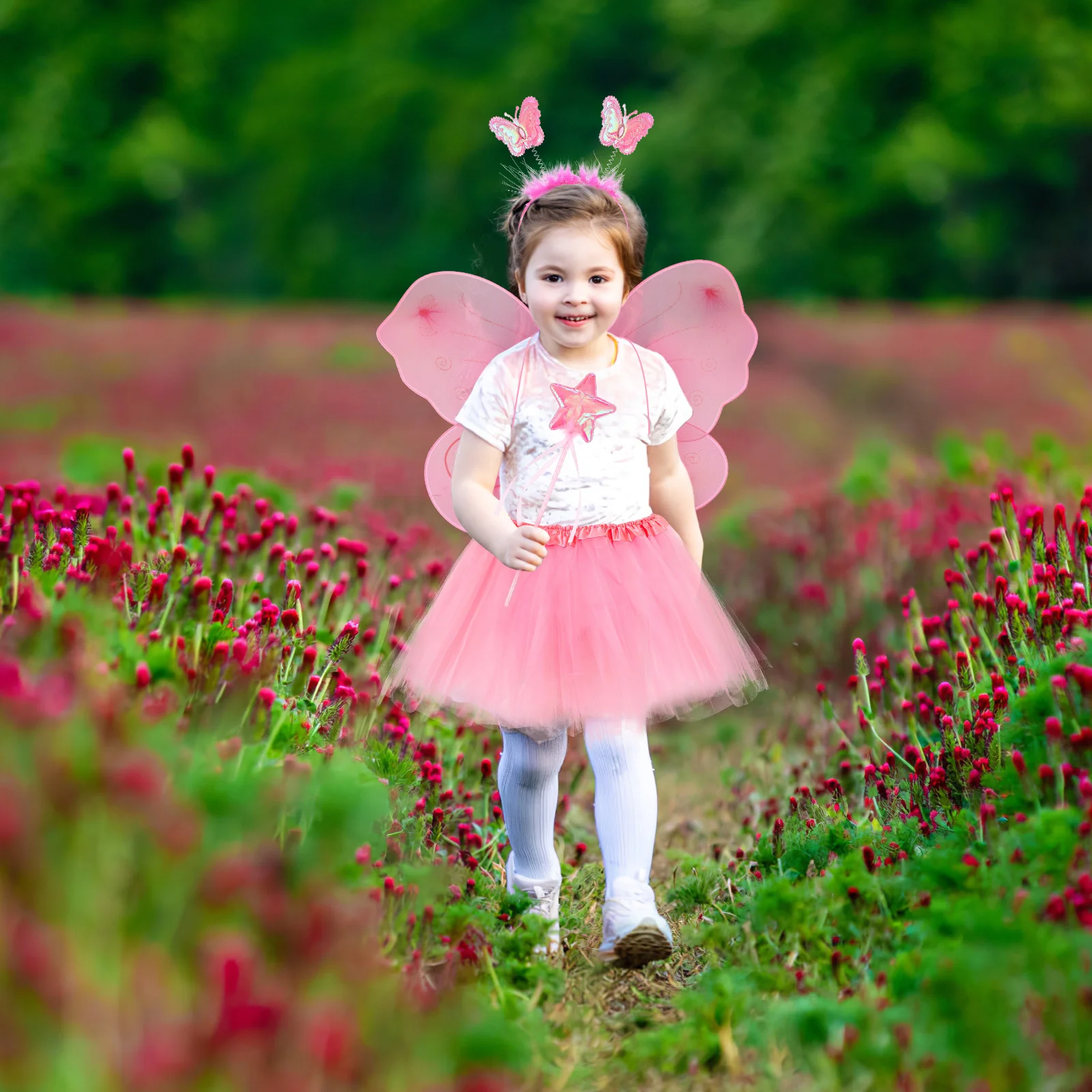 Fairy Costume for Girls Butterfly Wings Four Piece Set Outfits Girl's Clothes Skirt