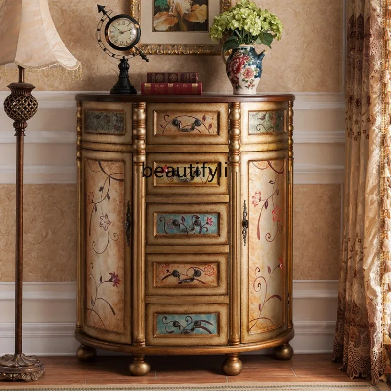 

Vintage Painted Three-Five Drawer Cabinet Distressed Entryway Cabinet Semi-Circular Hallway Cabinet Complete Set