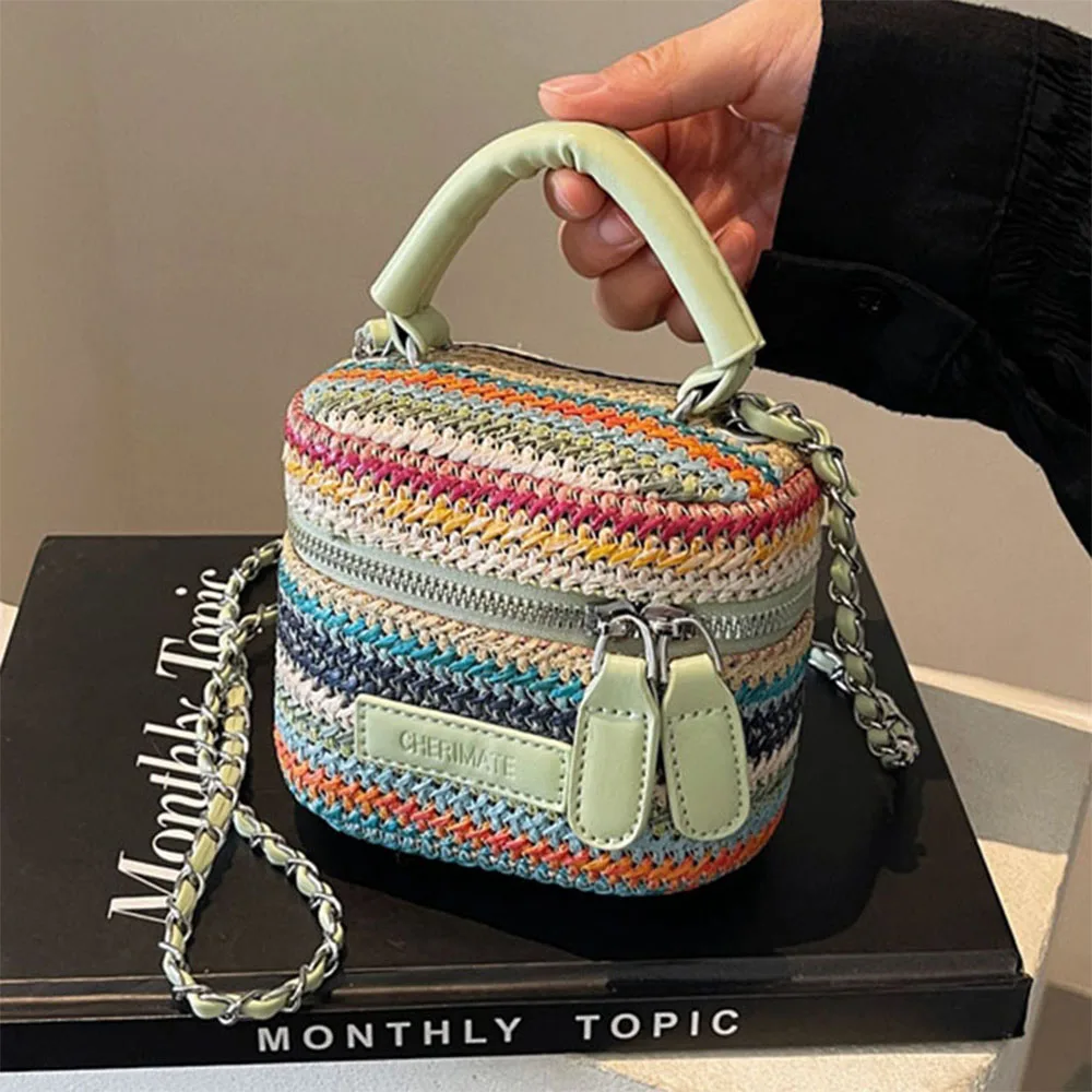 Rainbow Color Handbags for Women Striped Flap Mini Box Chain Shoulder Bags Casual All-matched Female Commuting Messenger Packs