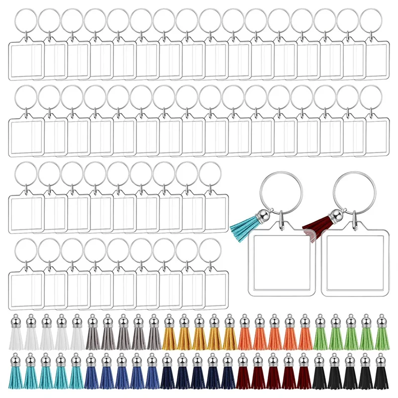 ABWR-아크릴 사진 프레임 키 체인 Tassels Charms 사진 삽입 키 체인 DIY 용 투명 프레임 열쇠 고리 빈