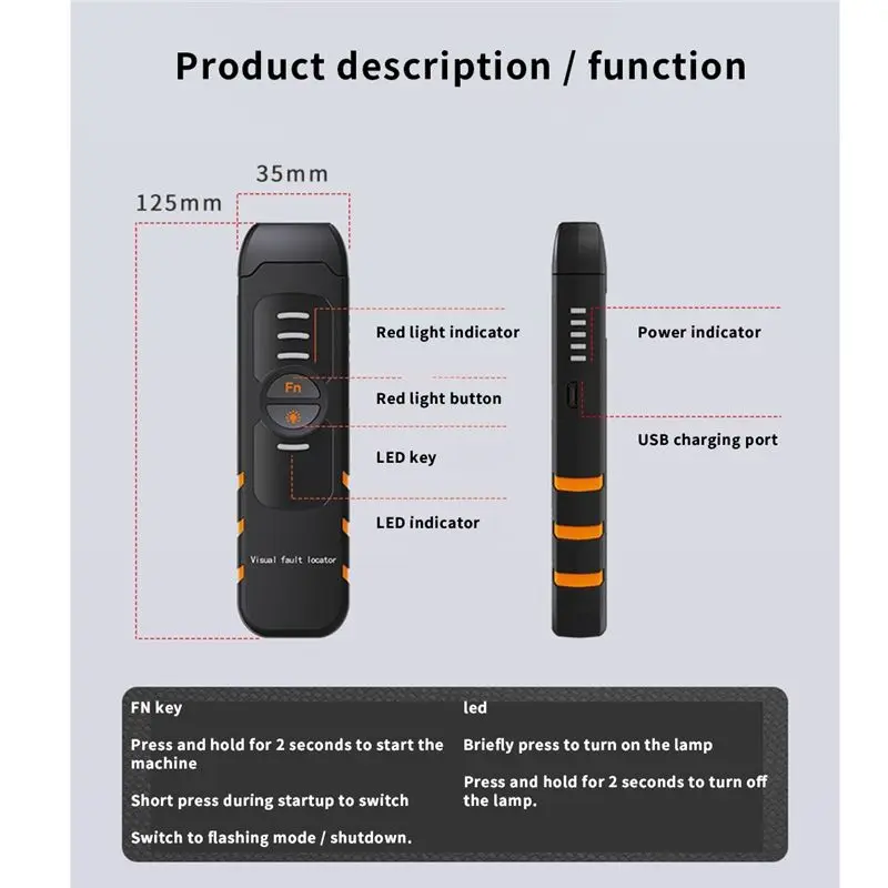 SDFC Handheld Optical Power Meter 30MW Fiber Optic Tester Pen VFL Red Light Optical Fiber Pen Visual Fault Locator 30KM