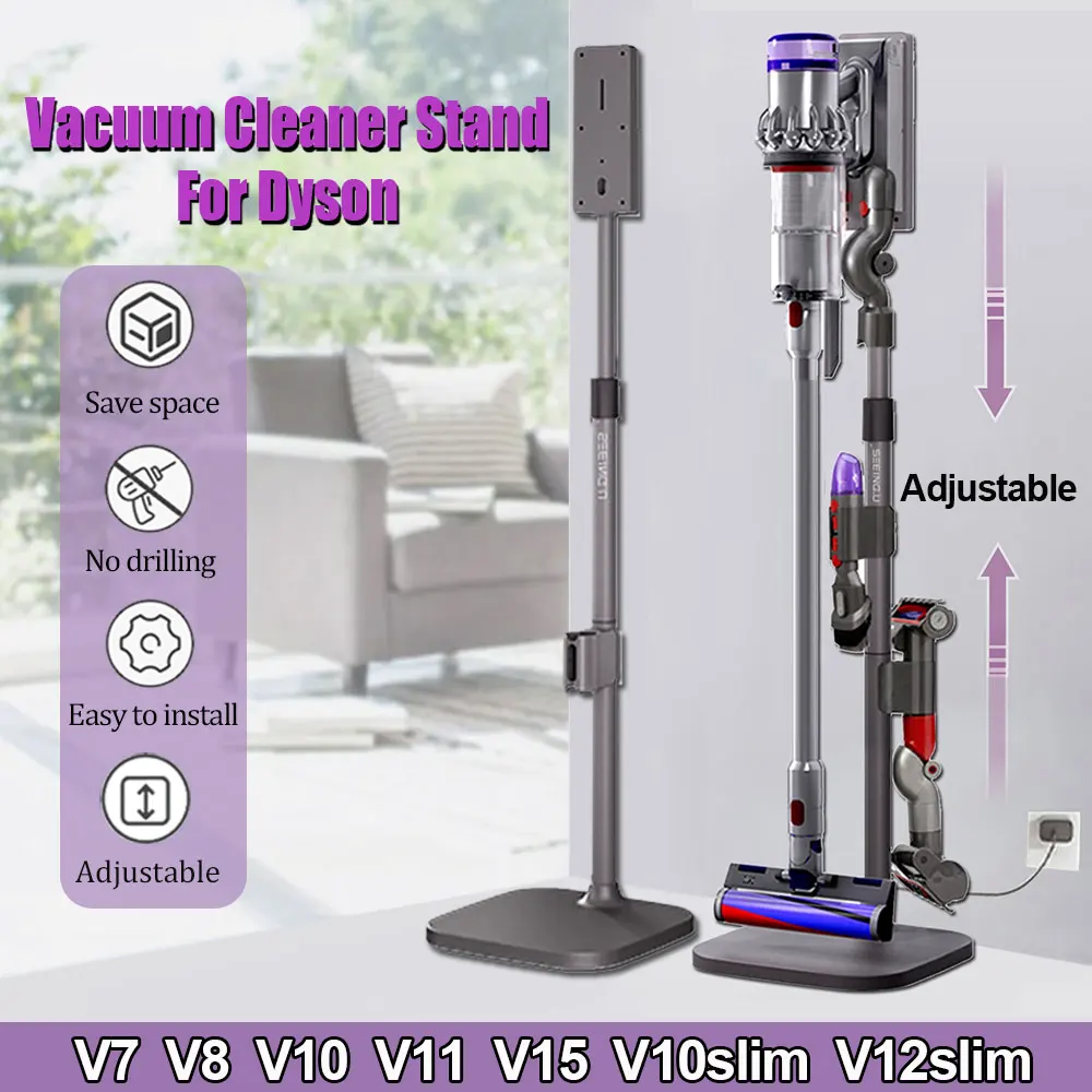 다이슨 V10 V11 V15 V12slim 용 진공 청소기 스탠드 보관 브래킷,Dyson 브러시 헤드 액세서리 정리대  홀더, ​높이 조절 가능,드릴링 없음, 알루미늄 합금,가정 보관용 