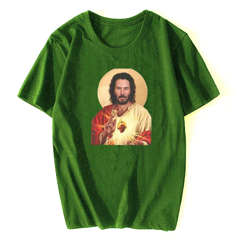 Funny Jesus Keanu Reeves Give You Heart Print Tshirts Fashion Men T Shirt Hip-Hop Brand T-Shirt Summer Male Causal Tshirt